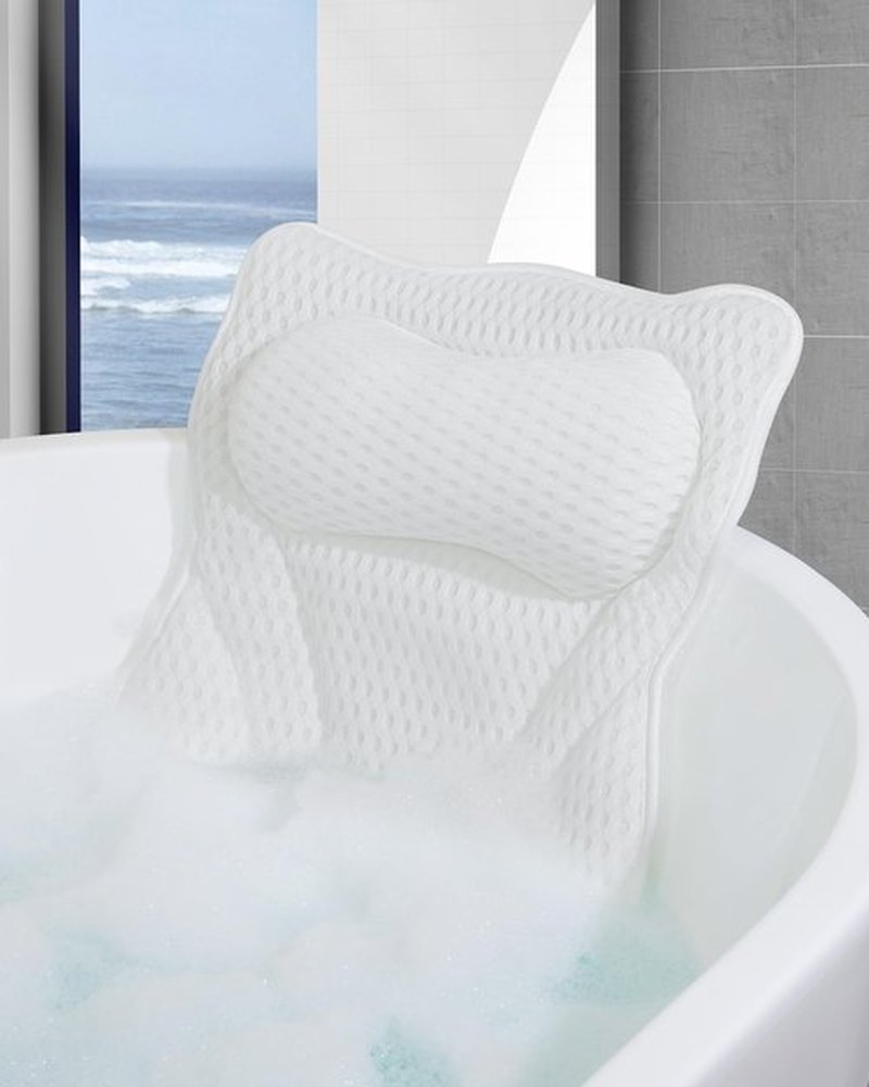 MTDLYICE Bath Pillow, Bath Pillows for Tub Neck and Back Support, Soft 4D Air Mesh Bathtub Pillow 16.5 x 17.3 INCH, with 6 Powerful Suction Cups, Bath Accessories Relaxing Gifts for Women (White)