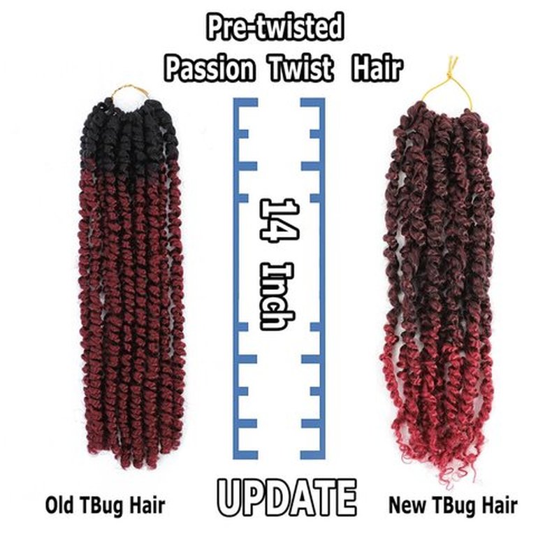 Burgundy Pretwisted Passion Twist Crochet Hair Pre-Looped 14 Inch 8 Packs Short 1B/Bug Crochet Passion Twist Hair Pre Twisted Red Crochet Hair for Black Women