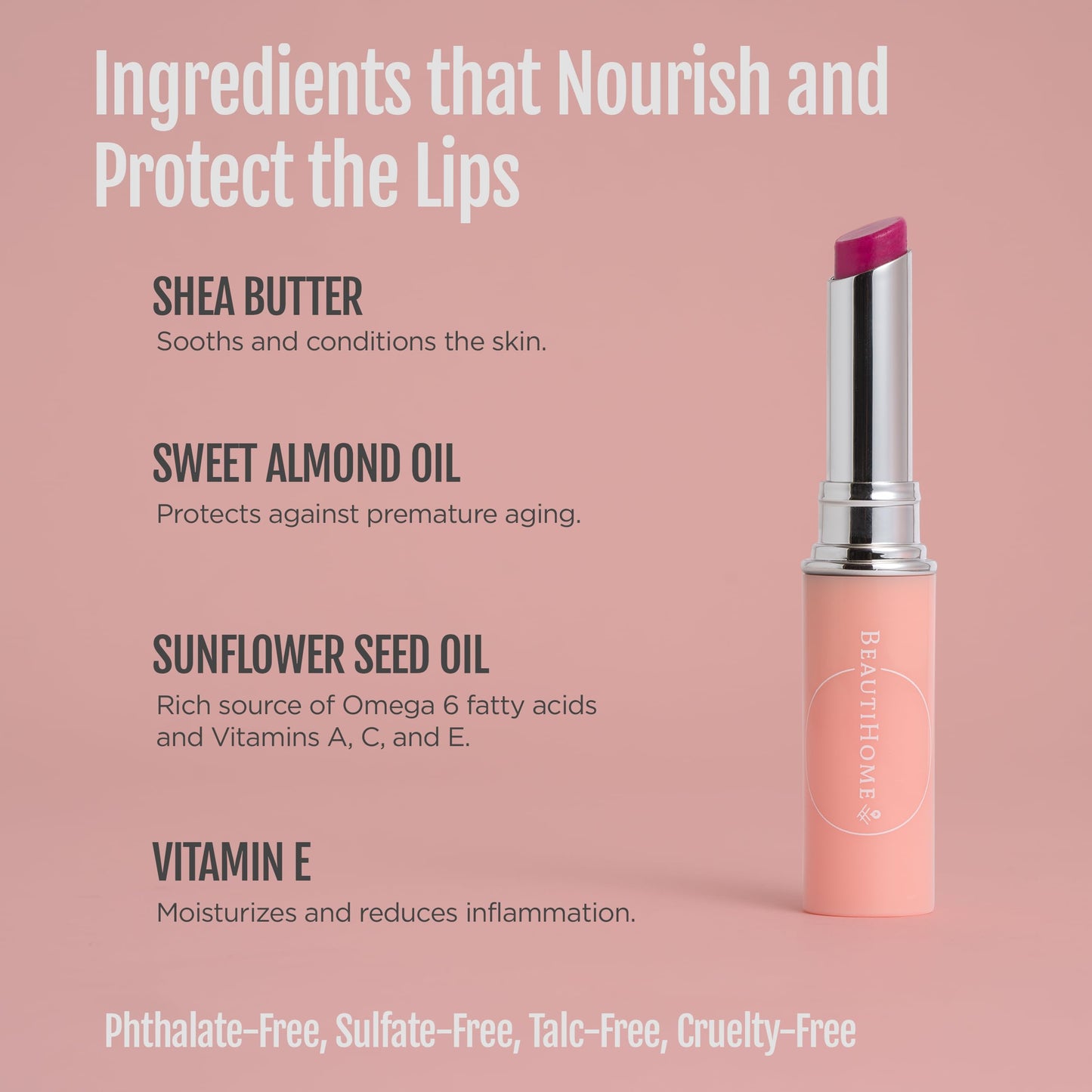 BeautiHome Tinted Lip Balm set of 2- Slightly Pigmented Vegan Lip Tint Balm for Women, Moisturizing & Nourishing Formula with Vitamin E