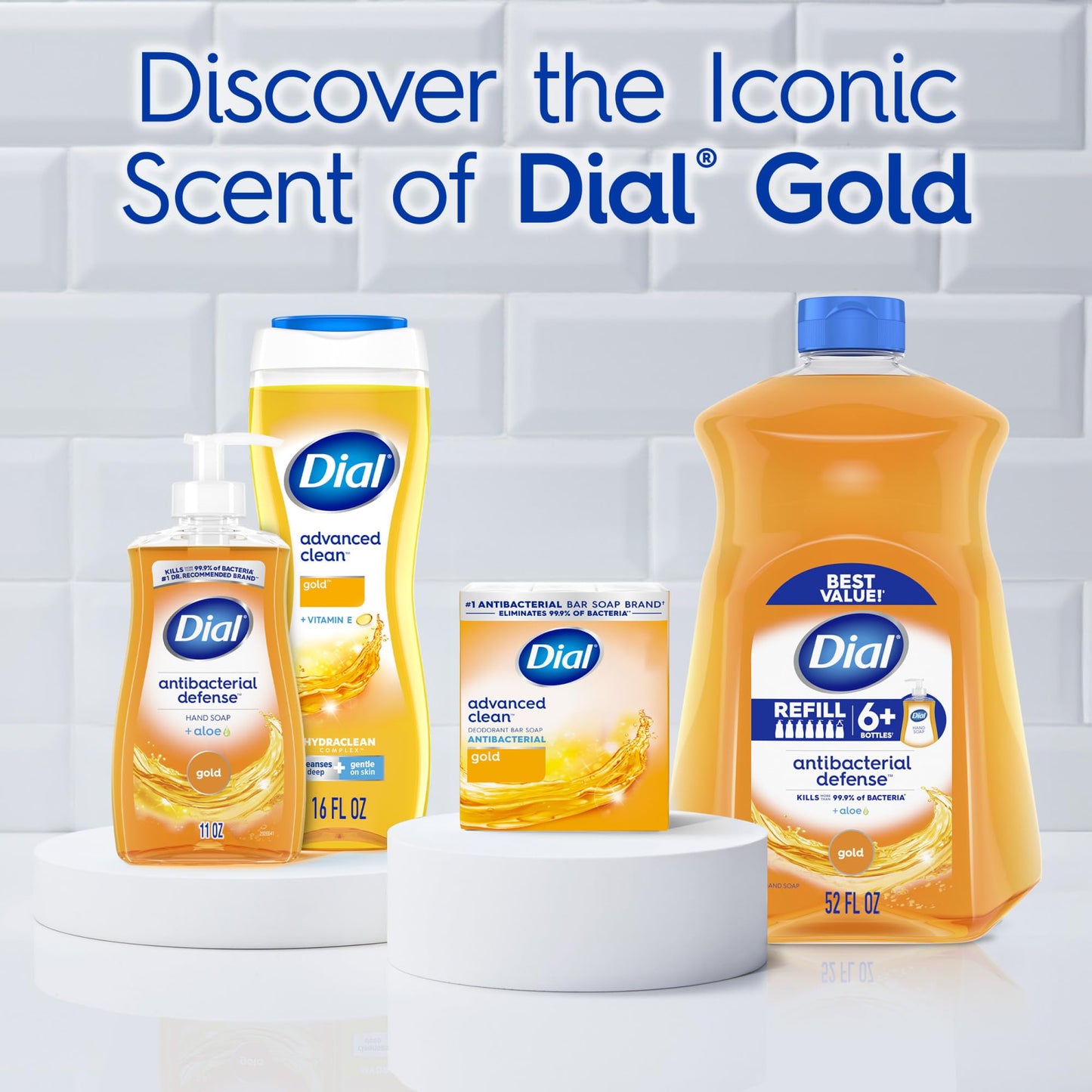 Dial Body Wash, Advanced Clean Gold, 16 Fl Oz, Hydraclean Complex & Vitamin E, Gentle, Leaves Skin Feeling Nourished, Dermatologist-Tested, No Parabens & Sulfates, (Pack of 8)