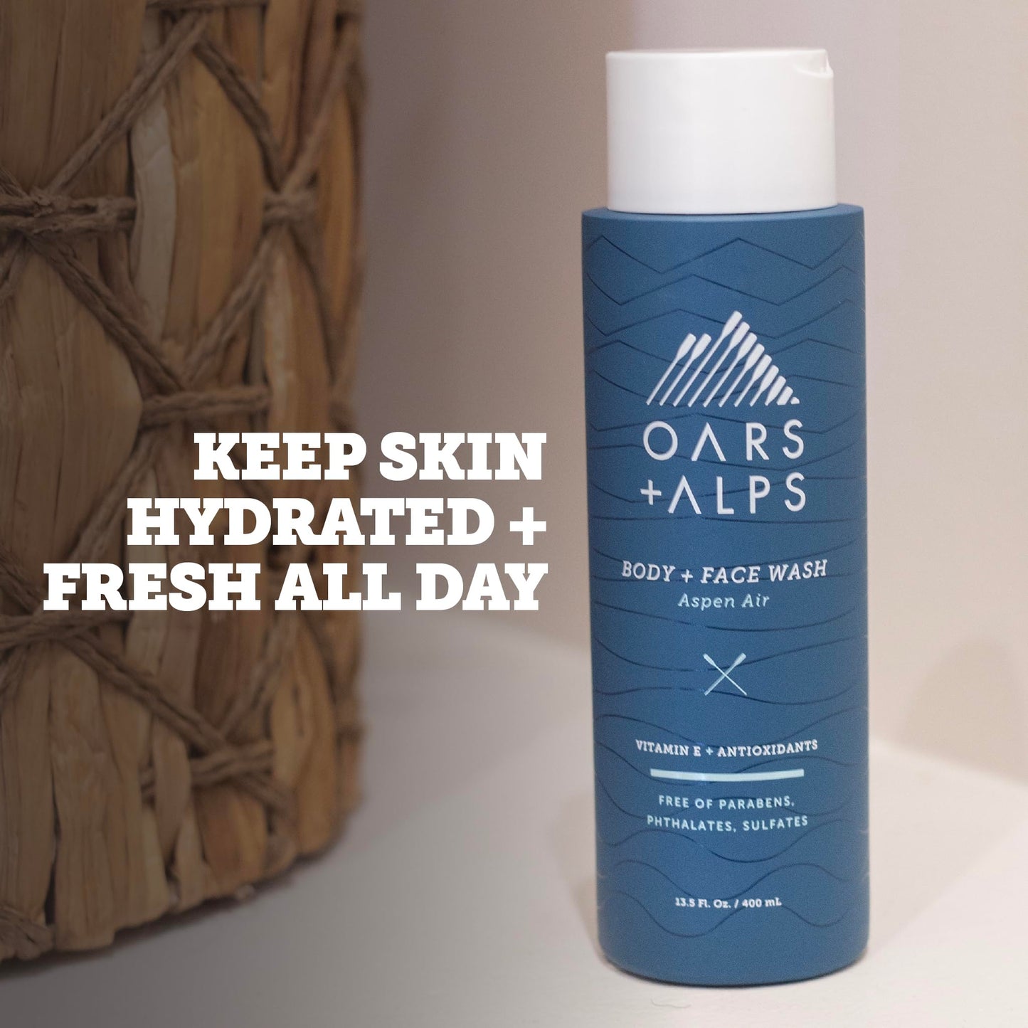Oars + Alps Body Wash for Men, Mens Body Wash & Face Cleanser with Vitamin E & Antioxidants, Moisturizing, Paraben & Sulfate Free Cleanser, Aspen Air, 2pk