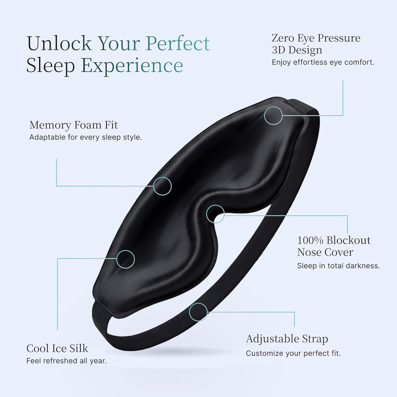 Nox Sleep 3D Sleep Mask - 100% Blackout Eye Mask for Men | Ice Silk, Lightweight & Soft for Travel