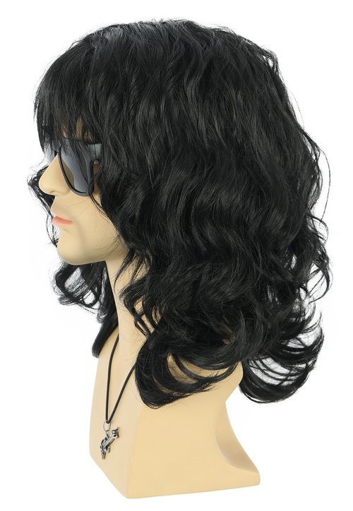 VGbeaty 70s 80s Punk Rocker Party California Wig Men Women Long Wave Black Halloween Costume Cosplay Wig