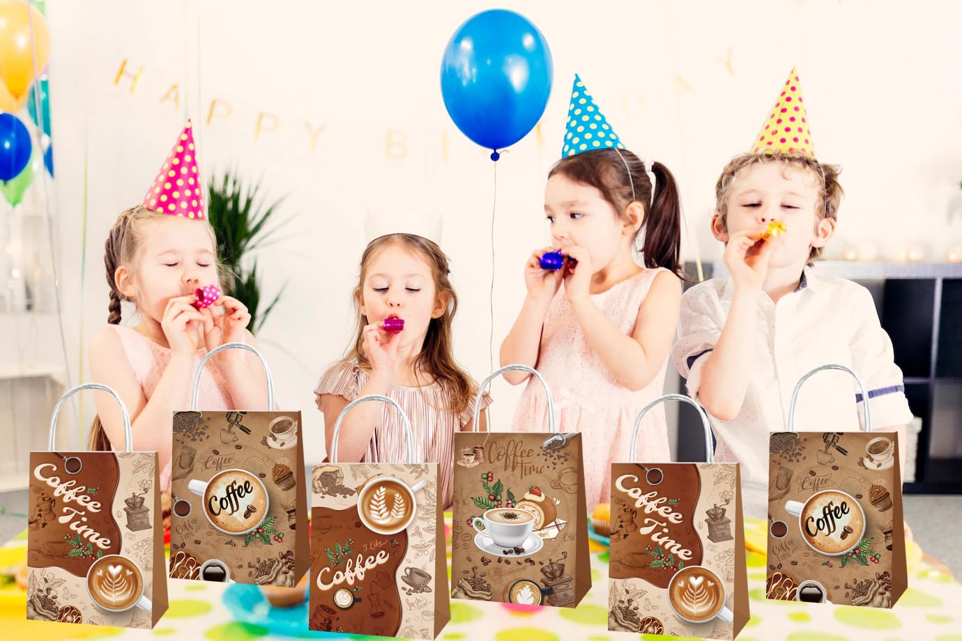 SWZMBFA 12 Pcs Coffee Party Bags Coffee Party Decorations Portable Gift Candy Goodie Treat Paper Bags for Birthday Supplies