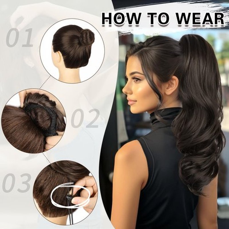 SHNMIN Ponytail Extension, Drawstring Ponytail Extension for Women 20 Inch Long Wavy Pony Tails Clip in Ponytail Hair Extensions Synthetic Layered Ponytail for Daily Use