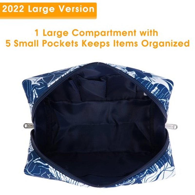 Large Makeup Bag Zipper Pouch Travel Cosmetic Organizer for Women (Large, Blue Lotus-5088)