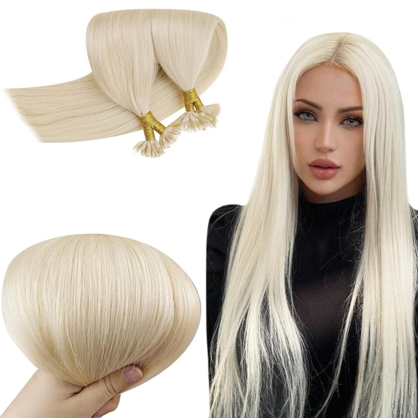RUNATURE Blonde U Tip Hair Extensions Human Hair Straight Hot Fusion Hair Extensions Short Keratin U Tip Human Hair Extensions Full Ends Human hair U Tip Extensions Silky 12 Inch 40g 50s