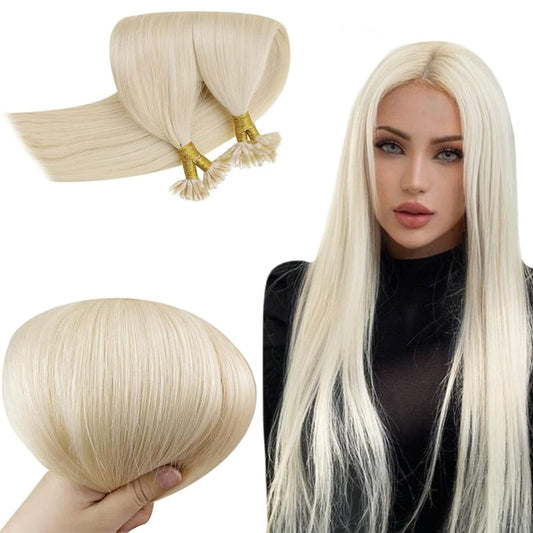 RUNATURE Blonde U Tip Hair Extensions Human Hair Straight Hot Fusion Hair Extensions Short Keratin U Tip Human Hair Extensions Full Ends Human hair U Tip Extensions Silky 12 Inch 40g 50s