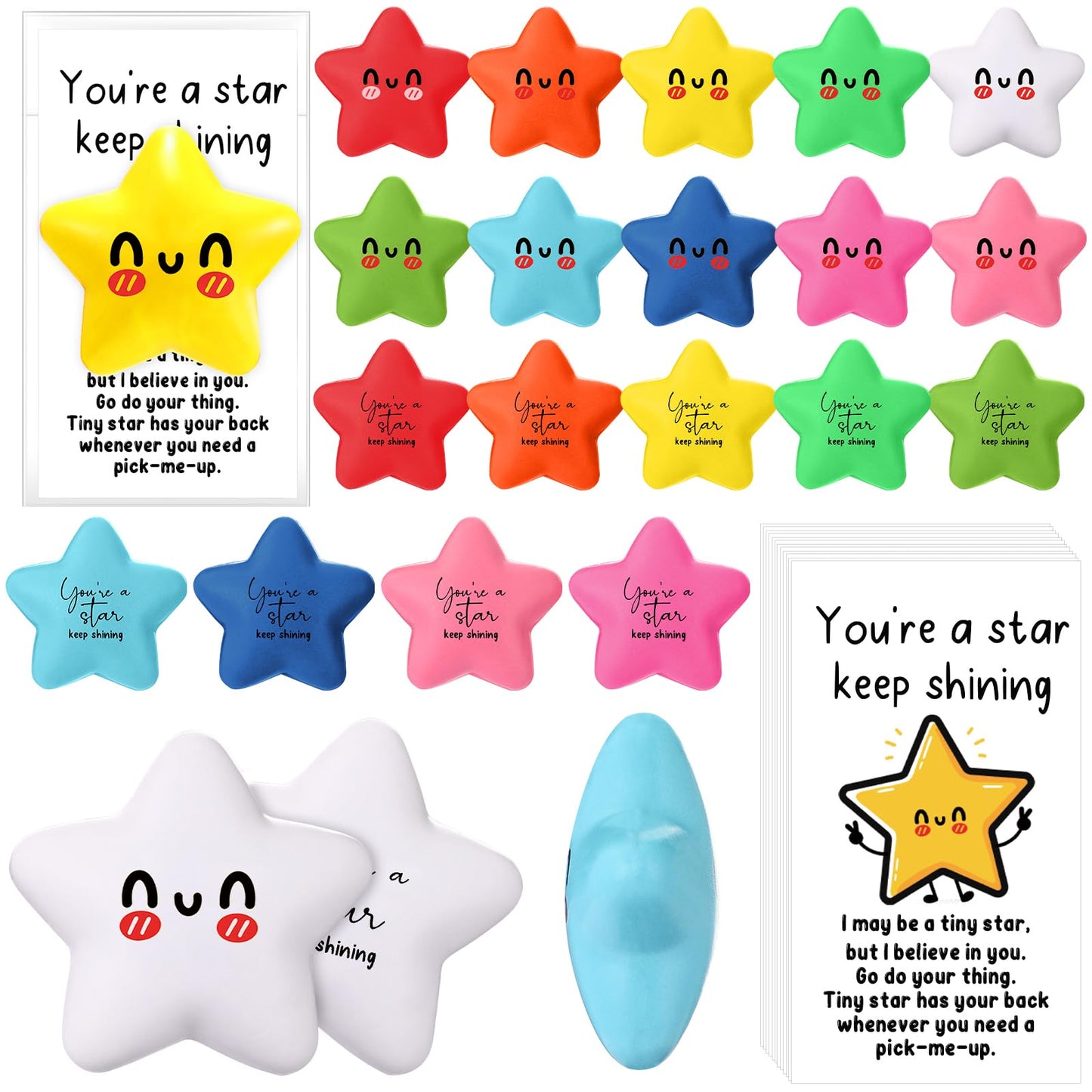 Libima Inspirational Employee Appreciation Gifts You're a Star Stress Balls Bulk for Adults,Positive Gift Teacher Party Favor Emotional Funny Ball with Cards(30 Pcs)