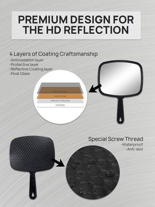 OMIRO Hand Mirror, All Black Handheld Mirror with Handle, 6.6" W x 9.3" L, Pack of 6