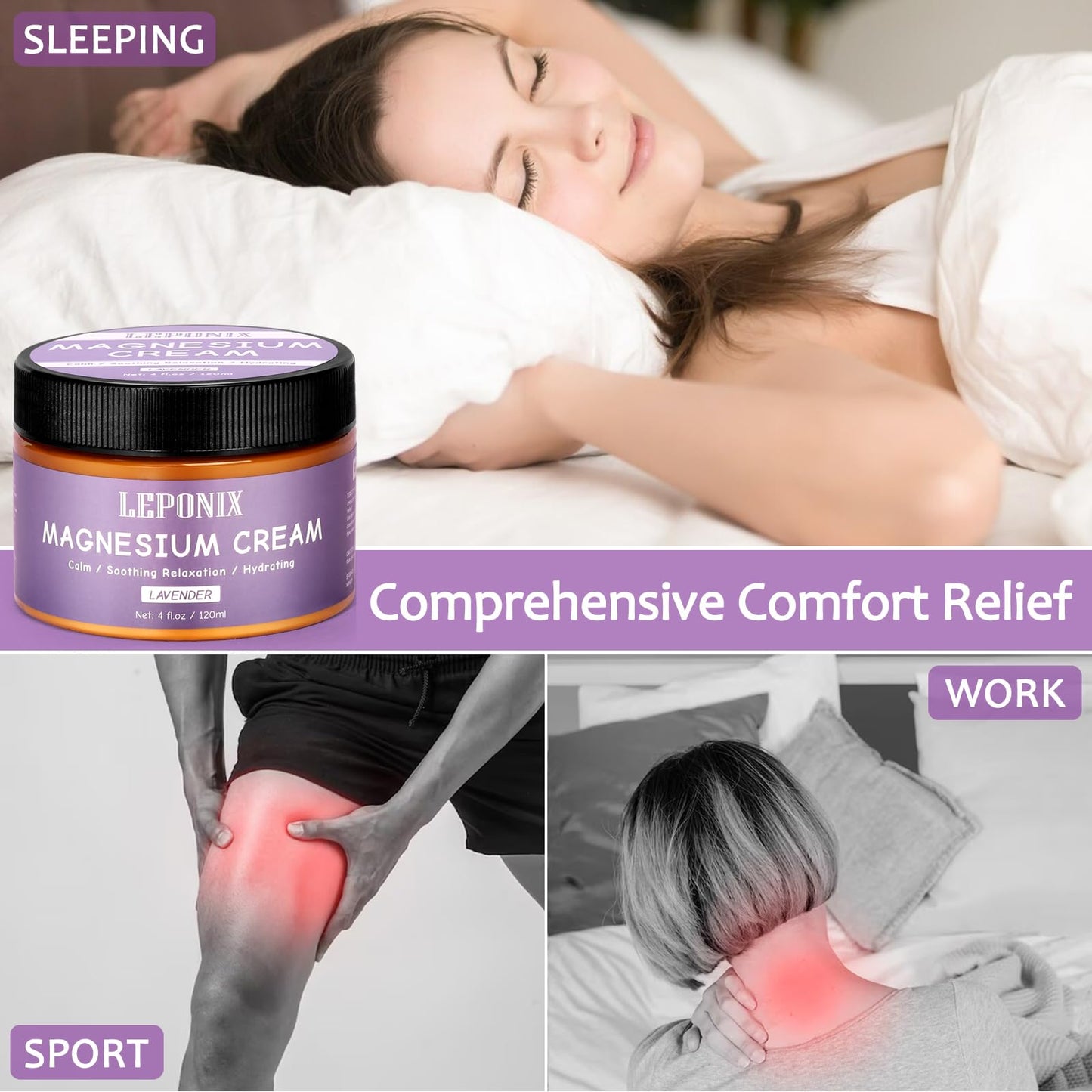 Magnesium Cream for Sleep & Muscle Recovery - Soothing Topical Magnesium Lotion for Leg Cramps, Joint Comfort, Pain Relief - Relaxing Magnesium Body Butter for Men Women Kids (120ml, Unscented)