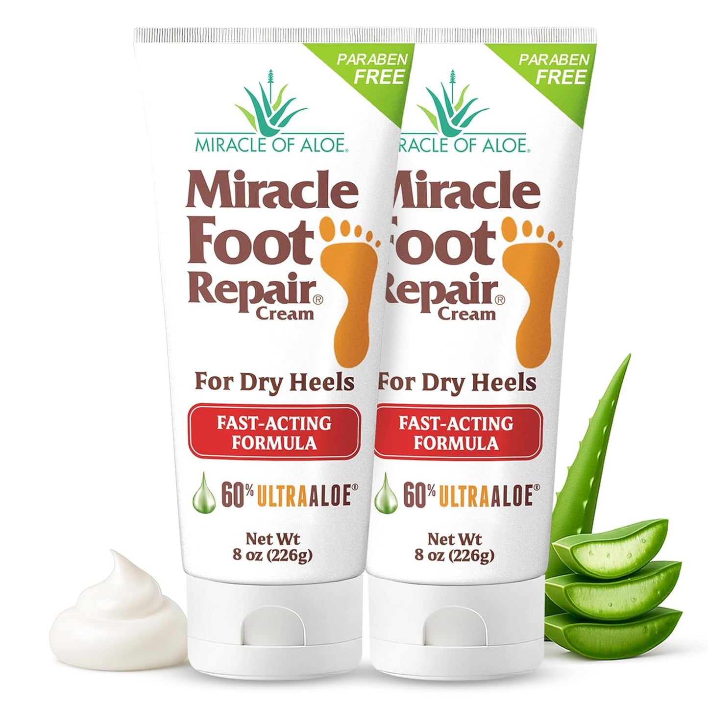 Miracle Foot Repair Cream (1 oz / 12 Pack) Repairs Dry Cracked Heels and Feet, 60% Pure Ultra Aloe Moisturizes, Softens, and Repairs