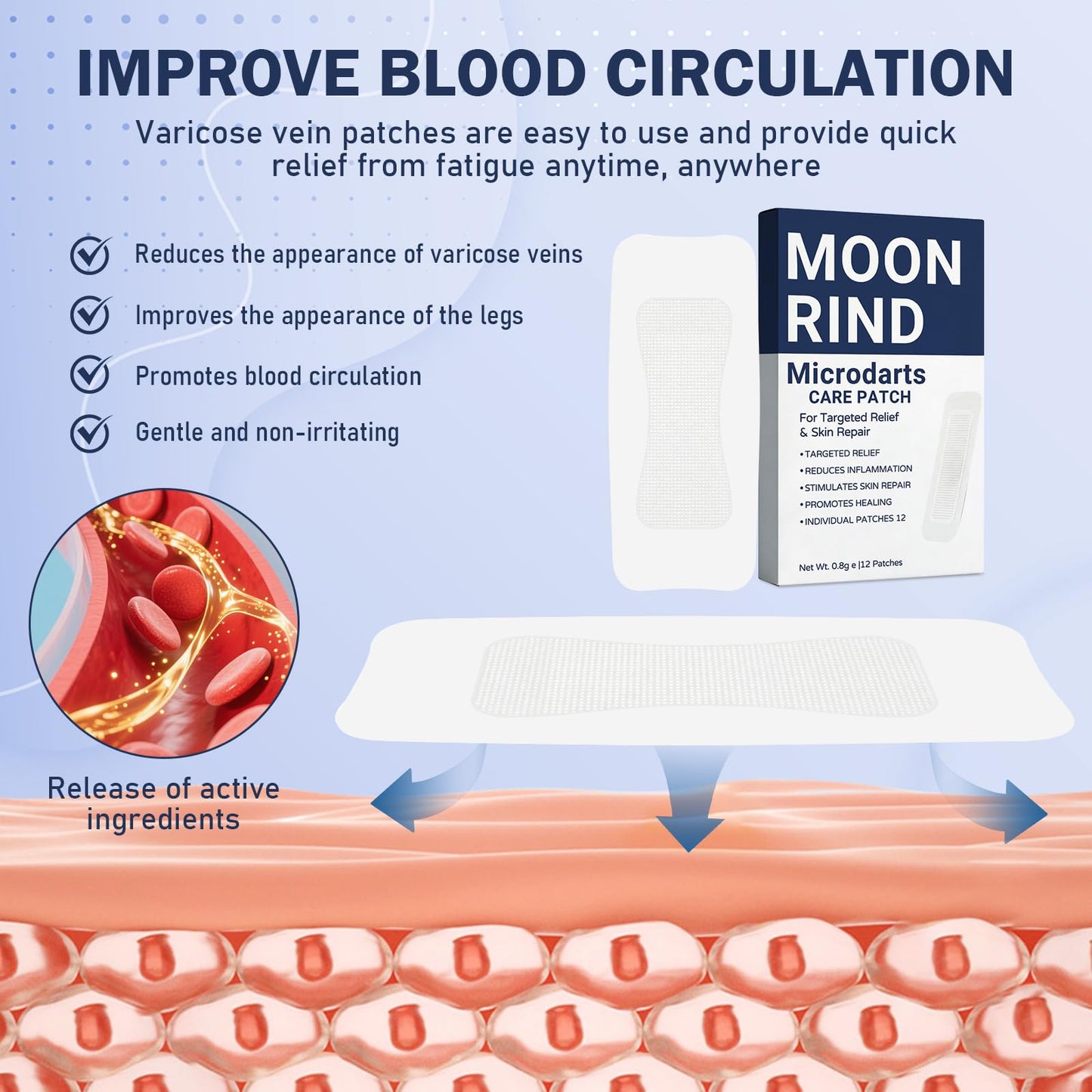 HENGRUNXIN Moonrind Vein Target Microdarts Care Patch, Relieve Leg Discomfort, Effectively Moisturizes, Deep Moisturizing Skin Treatment Mask for Leg Fatigue and Soreness (2PCS, 2 Box)