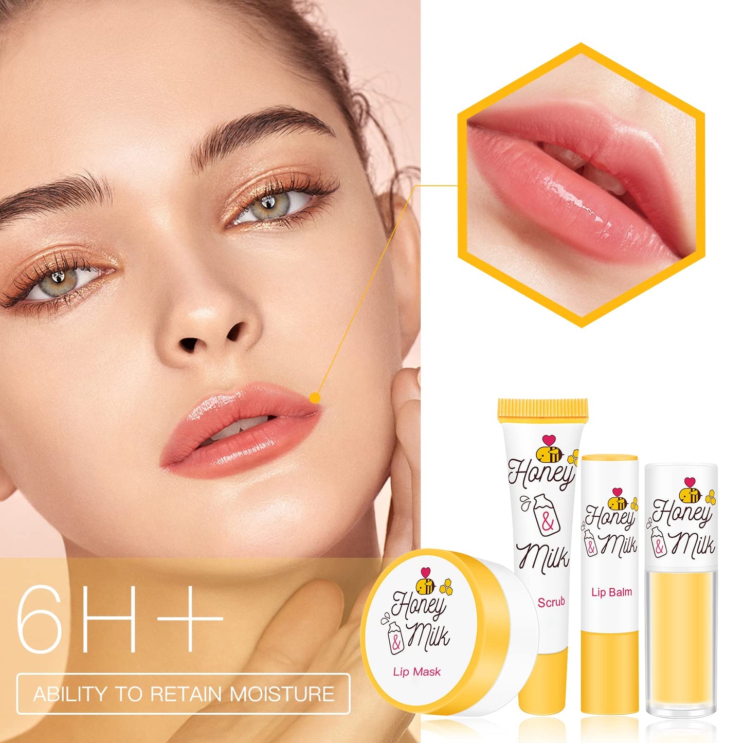 LSxia 4 Piece Honey Milk Lip Mask Lip Balm Lip Scrub Lip Oil Lip Care Kit