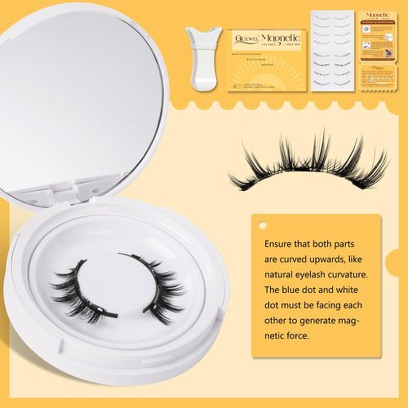 QUEWEL Magnetic Eyelashes Natural Look, 1 Pair Reusable Magnetic Lashes with Applicator, No Glue Needed Magnetic Eyelashes Magnetic Lashes Kit, Easy to Wear and Remove(Magnetic Lashes-G)