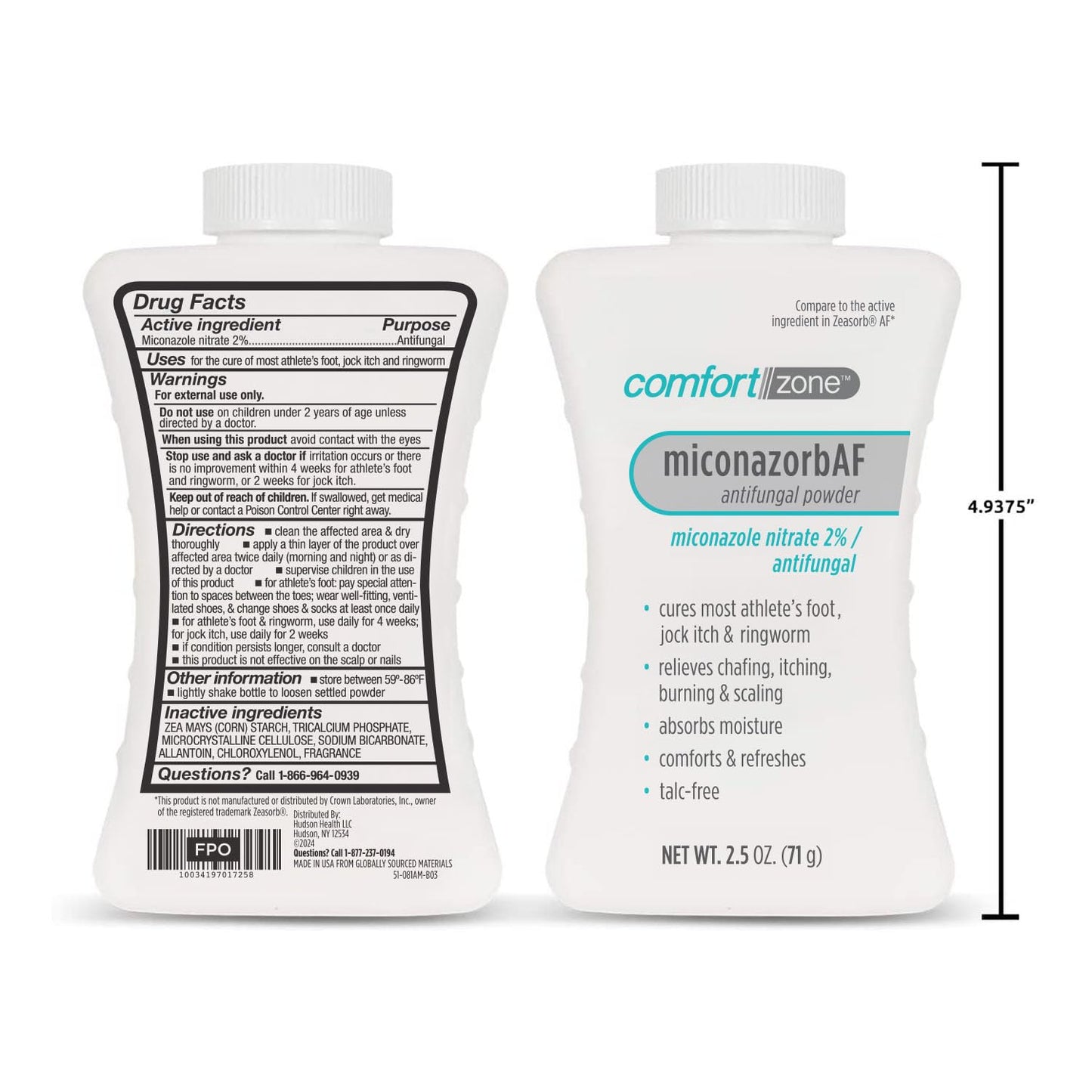 Comfort Zone Miconazorb Antifungal Powder, Talc-Free, Miconazole Nitrate 2%, For Treatment Of Athlete's Foot, Jock Itch And Ringworm, 2.5oz (71g) (3 Pack)