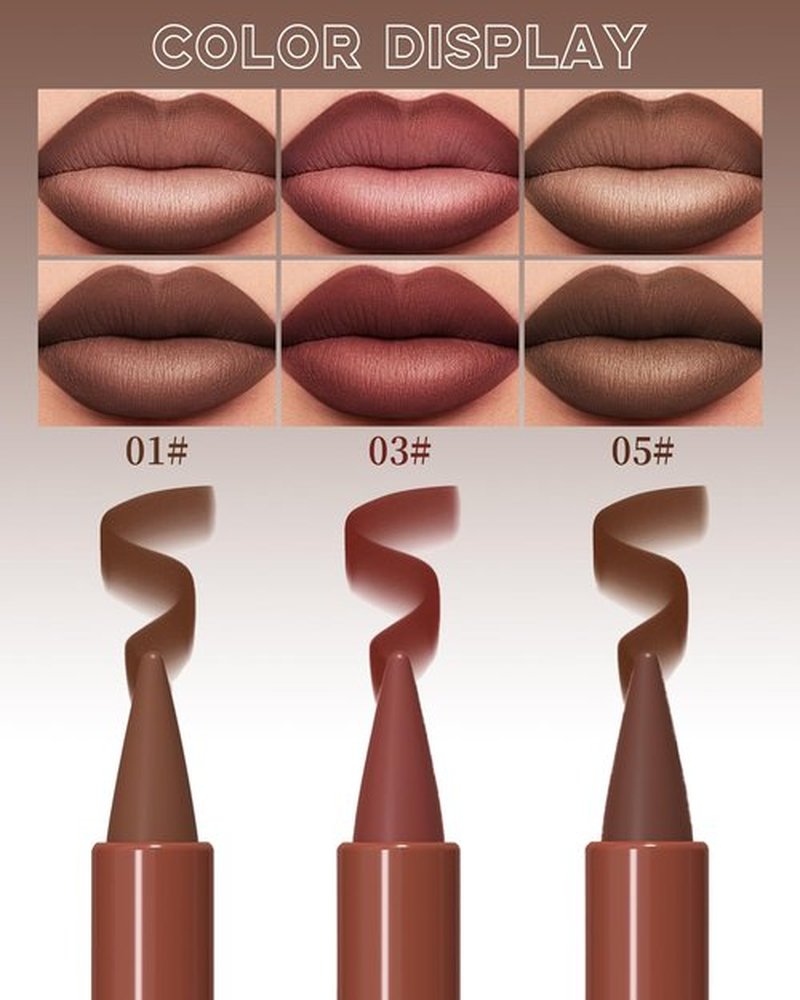 3 Colors 2 in 1 Lip Liner Lipstick Set, Gradient Matte Nude Dark Brown Red Lip Liner Velvet Plumping Lip Pencil, Women High Pigmented Long Lasting Lip Crayon Makeup for Gradual Ombre Effect,01+03+05