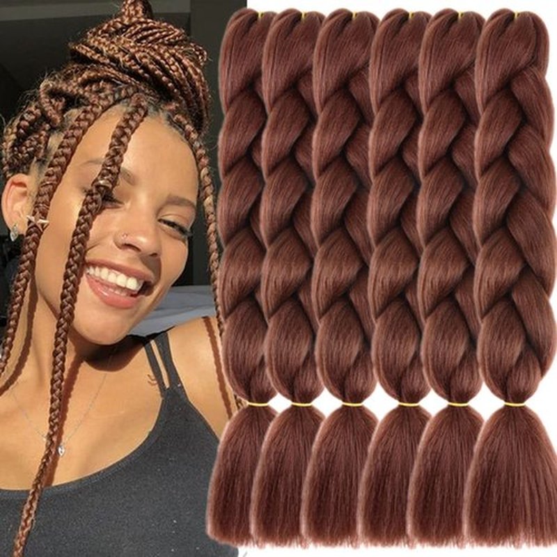 TENGSHUO FLY Red Brown(33#) Braiding Hair 6 Packs Synthetic Braid Hair Extensions Jumbo Ombre Braiding Hair 24 Inch or Box Braids Twist Crochet Braids(24"6Pack,Red Brown(33#)