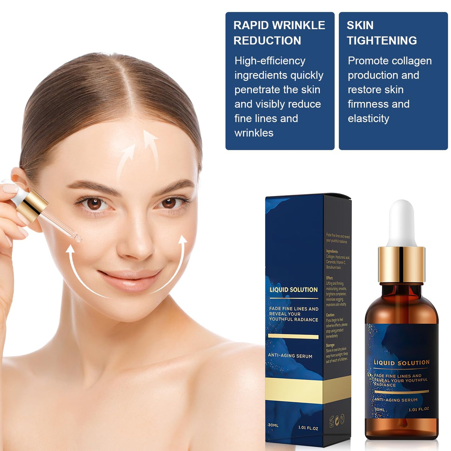 Facial Serum, Liquid Solution Anti Aging Serum, Promotes Skin Collagen Production, Diminishes Fine Lines & Wrinkles(2pcs)