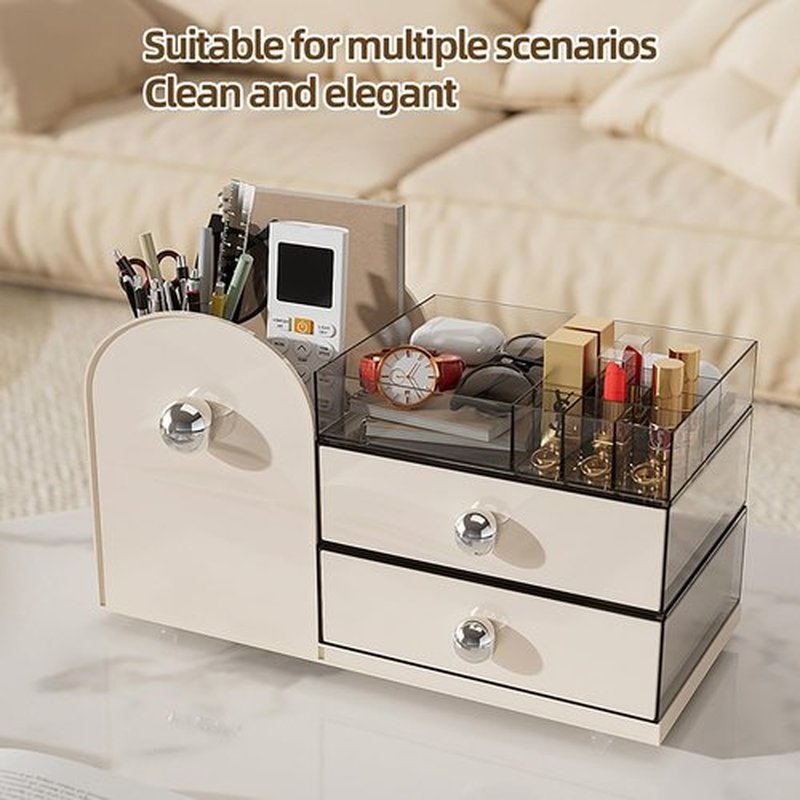 Makeup Organizer with Drawers,High-Capacity Skincare organizers,Makeup Brushes Holder,Make up organizers for Vanity,Cosmetic Display Cases,Bathroom Countertop Organizer(Cream)