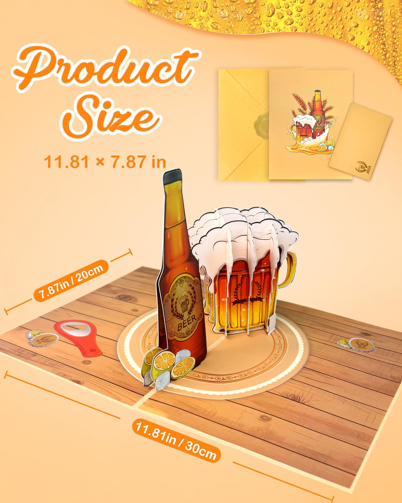 Coralogo Beer Pop up Cards with Envelope - 3D Birthday Cards with Blank Note for Men Husband Boyfriend Uncle Grandpa, Cheers Bday Gift for Father's Day Retirement All Occasion from Wife Girlfriend
