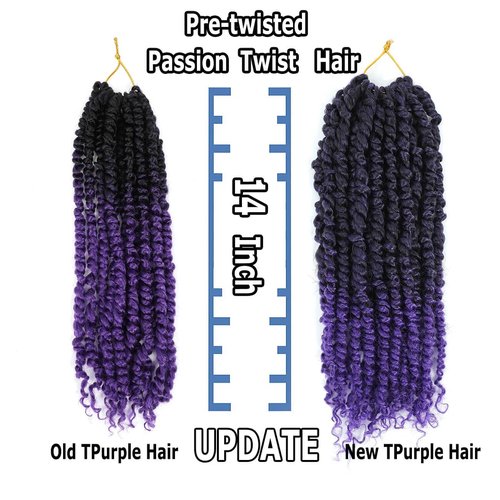 Purple Passion Twist Crochet Hair 14 Inch 8 Packs Black Purple Pre Twisted Passion Twist Crochet Hair Prelooped Purple Ombre Crochet Twists Hair for Black Women