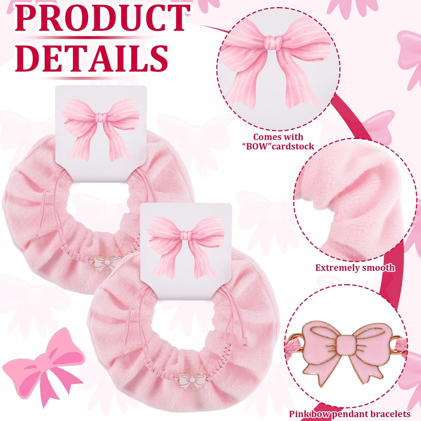 Hoteam 24 Sets Coquette Party Gifts Bulk Adjustable Coquette Pink Bow Braid String Bracelets Blue Hair Scrunchies with Bow Cards Cheerleader Birthday Party Favor for Cheer Dance Team Friends Gift