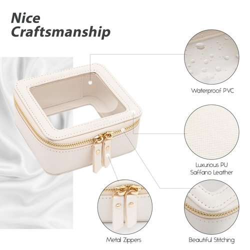 Aveniee Clear Makeup Bag Small, Mini Travel Toiletry Bag Cosmetic Bags Organizer, TSA Approved Clear Makeup Case Pouch with Zipper, Car Essentials for Women Men(Mini-White)