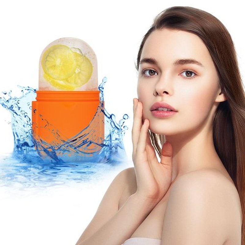 Ice Roller for Face and Eye, Upgrated Ice Face Roller Puffiness Relief Ice Roller Skin Care Tools, Ice Facial Cube, Gua Sha Face Massage, Silicone Ice Mold for Face Beauty ( Orange)