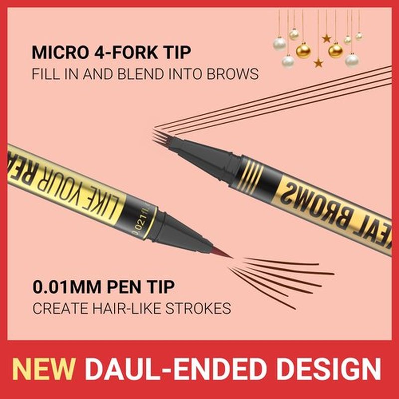 Microblading Eyebrow Pen - Eyebrow Pen 2-in-1 Dual-Ended Eyebrow Pencil with Micro-Fork Tip & Precise Brush-Tip Create Hair-Like Brows, Natural Brow Eyebrow Pen, Long Lasting, Black