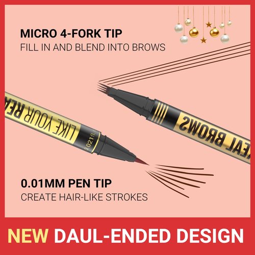 Microblading Eyebrow Pen - Eyebrow Pen 2-in-1 Dual-Ended Eyebrow Pencil with Micro-Fork Tip & Precise Brush-Tip Create Hair-Like Brows, Natural Brow Eyebrow Pen, Long Lasting, Dark Brown