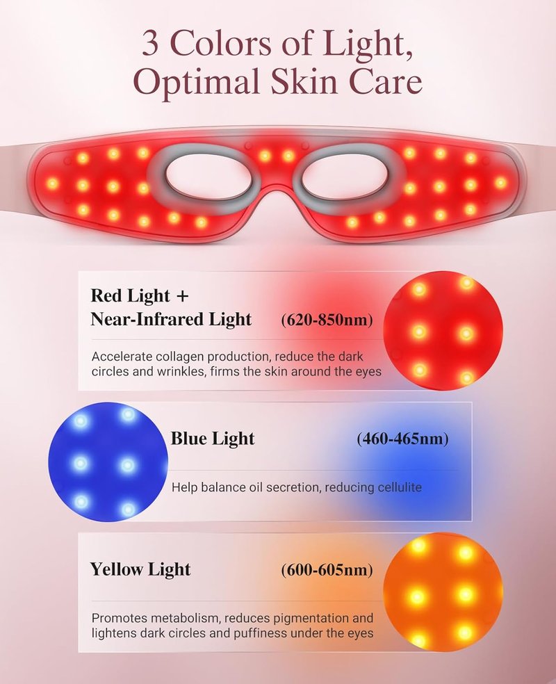 Red Light Therapy Eye Mask - Wireless Rechargeable Under-Eye Treatment for Dark Circles & Fine Lines | 3 Modes, Pink
