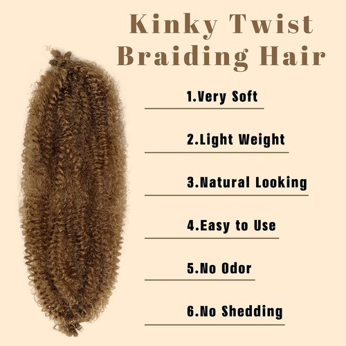 Marley Twist Braiding Hair 16 Inch 7 Packs Cuban Twist Hair Brown Springy Afro Twist Hair Pre Fluffed Spring Twist Hair Pre Stretched Wrapping Hair for Soft Locs (16 Inch,30)