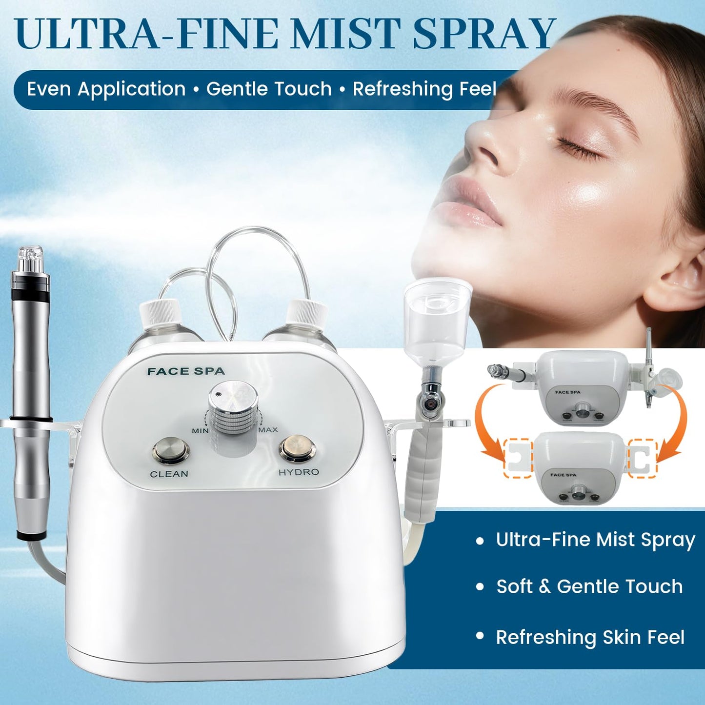 Hydrogen Oxygen Facial Machine for Home & Spa Use – Hydro Facial Machine Professional with Facial Vacuum, Water Oxygen Spray, Hydro Dermabrasion & Skin Care Device