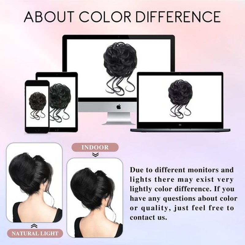 HSLHDI Messy Bun Synthetic Hairpiece for Women and Girls - Short Tousled Scrunchie Hair Piece (1-5pcs, 2#-Light Black)