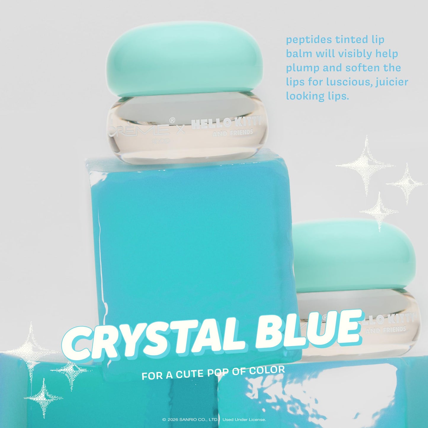 The Crème Shop x Cinnamoroll Gloss Jelly Lip Glaze Tinted Lip Balm, Peptide and Shea Butter for Plump Lips, Moisturizing & Glossy Shine (0.12 oz)- Crystal Blue