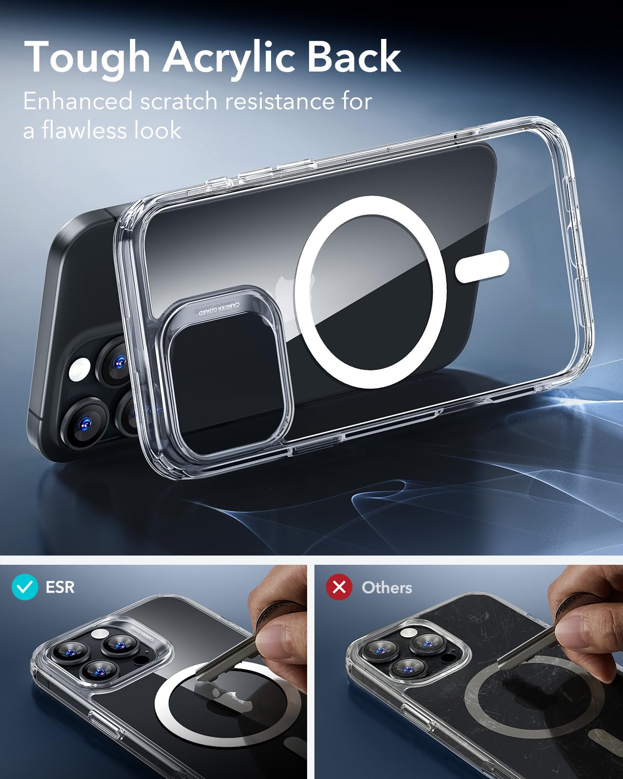 ESR for iPhone 16 Pro Case, Compatible with MagSafe, Shockproof Military-Grade tection, Magnetic iPhone Case for iPhone 16 Pro, Classic Hybrid Case (HaloLock), Clear Black
