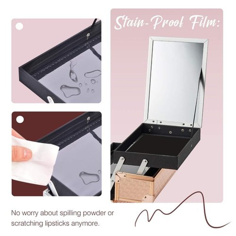 Joligrace Beauty Makeup Train Case for Lady Portable Cosmetic Box Jewelry Organizer Lockable with Keys and Mirror 2-Tier Trays Carrying with Handle Makeup Storage Box - Rose Gold