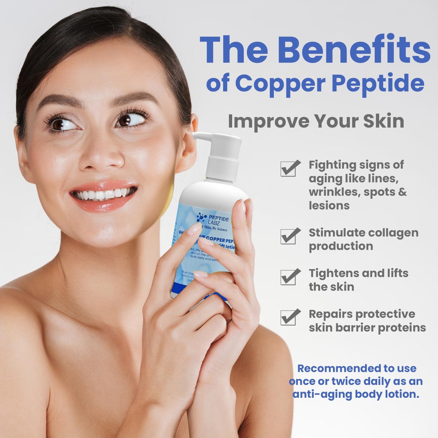 Copper Peptide & Hyaluronic Acid - Body Lotion - Skin Revitalizing, Skin Firming & Hydrating Formula, 10 Fluid Ounce