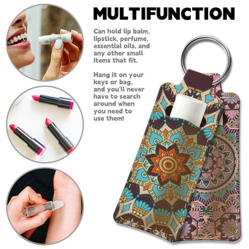 OLYCRAFT 2pcs Lipstick Holder Keychain Mandala Pattern Lip Balm Holders Elastic Diving Fabric Lipstick Keychains Portable Lipstick Holder Bags Lipstick Sleeve Key Ring Holder for Lipstick Chapstick