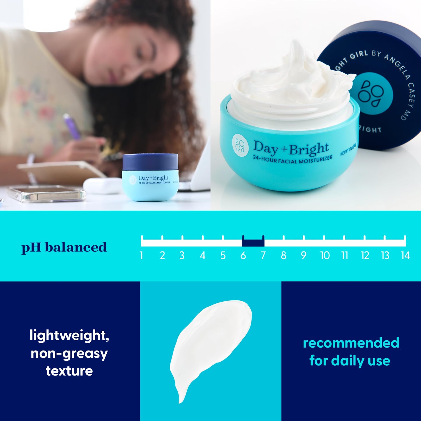 Day+Bright Facial Moisturizer for Teen & Tween Girls, 50mL | Non-Greasy Daily Hydration | pH-Balanced Formula with Chamomile, Turmeric, Ashwagandha, Squalane.
