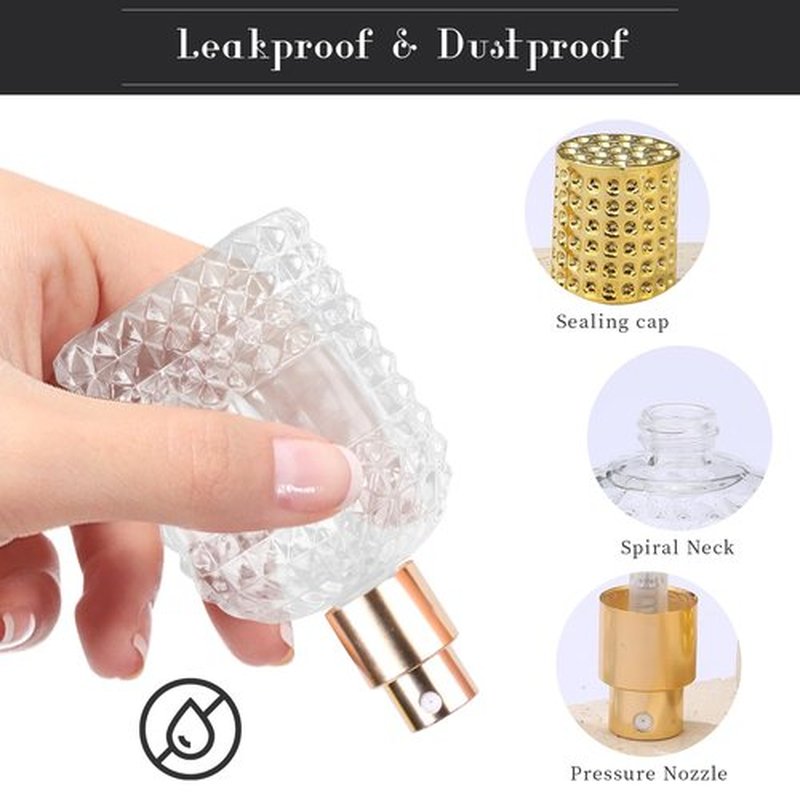 Gsteng Refillable Spray Perfume Bottles, Clear Thick Glass Empty Perfume Bottle, Gold&Silver Perfume Atomizer,Travel Cologne Sprayer Bottles. (Gold & Silver, 1.7 Ounces)