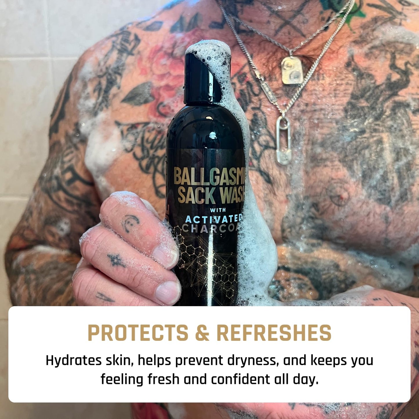 Derm Dude BallGasmic Ball Wash for Men – Anti-Chafing Body Wash with Activated Charcoal for Private Parts | Groin Cleanser & Odor Control Shower Gel – Sweet Whiskey Scent, 8oz