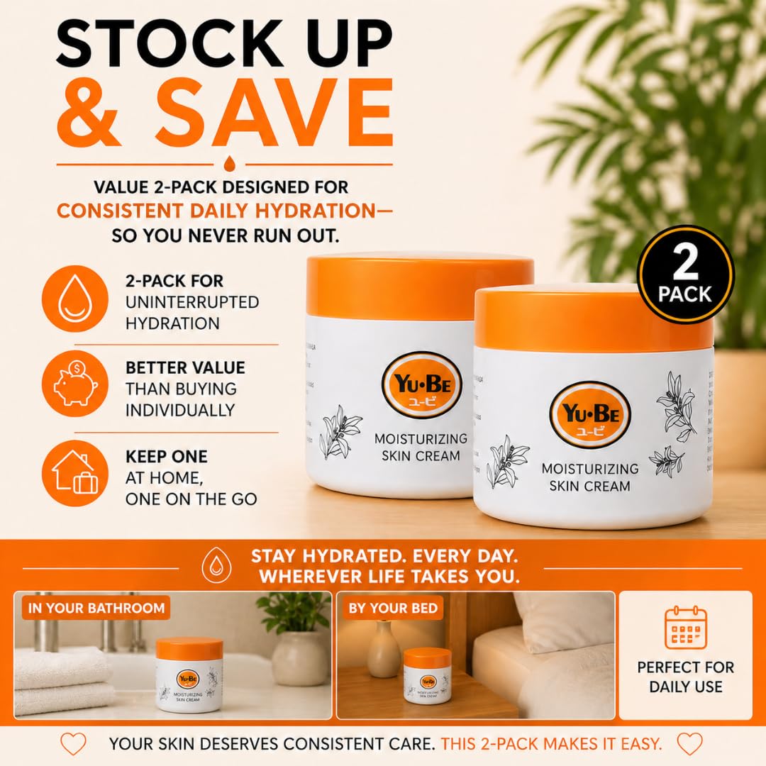 Yu-Be Moisturizing Skin Cream 4.4 Fl. Oz. Jar (2 Pack) I Deeply Hydrating Non-Greasy Moisturizer for Severely Dry Skin I Soothing Camphor Calms, Cools, & Relieves Skin I Vitamins Repair & Nourish