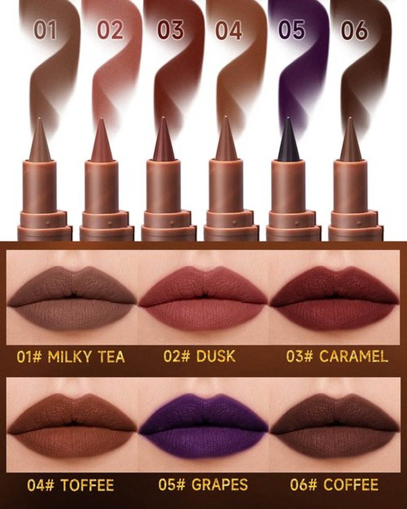 2 in 1 Lip Liner Lipstick, Caramel Brown Lip Liner Lip Gloss, Velvet Matte Sharpened Head Lip Tint Stain,Long Lasting Waterproof,Highly Pigmented Non-sticky Tinted Lip Balm,Lip Makeup for Women-03