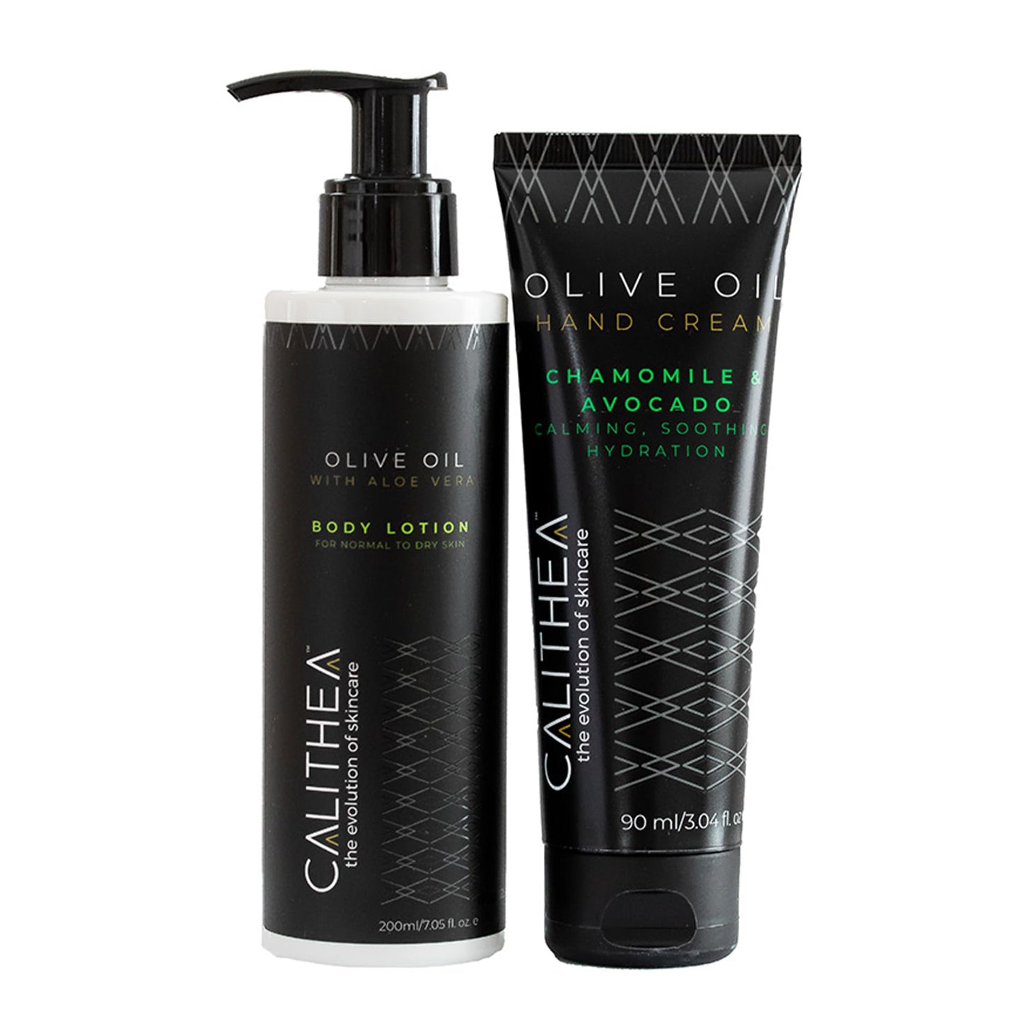 Calithea Hydrating Body & Hand Lotion Set - Aloe Vera, Chamomile & Avocado Moisturizing Gift Set for Dry Skin, Softening & Nourishing 96.4% Natural Content (7.05 Fl Oz & 3.04 Fl Oz)