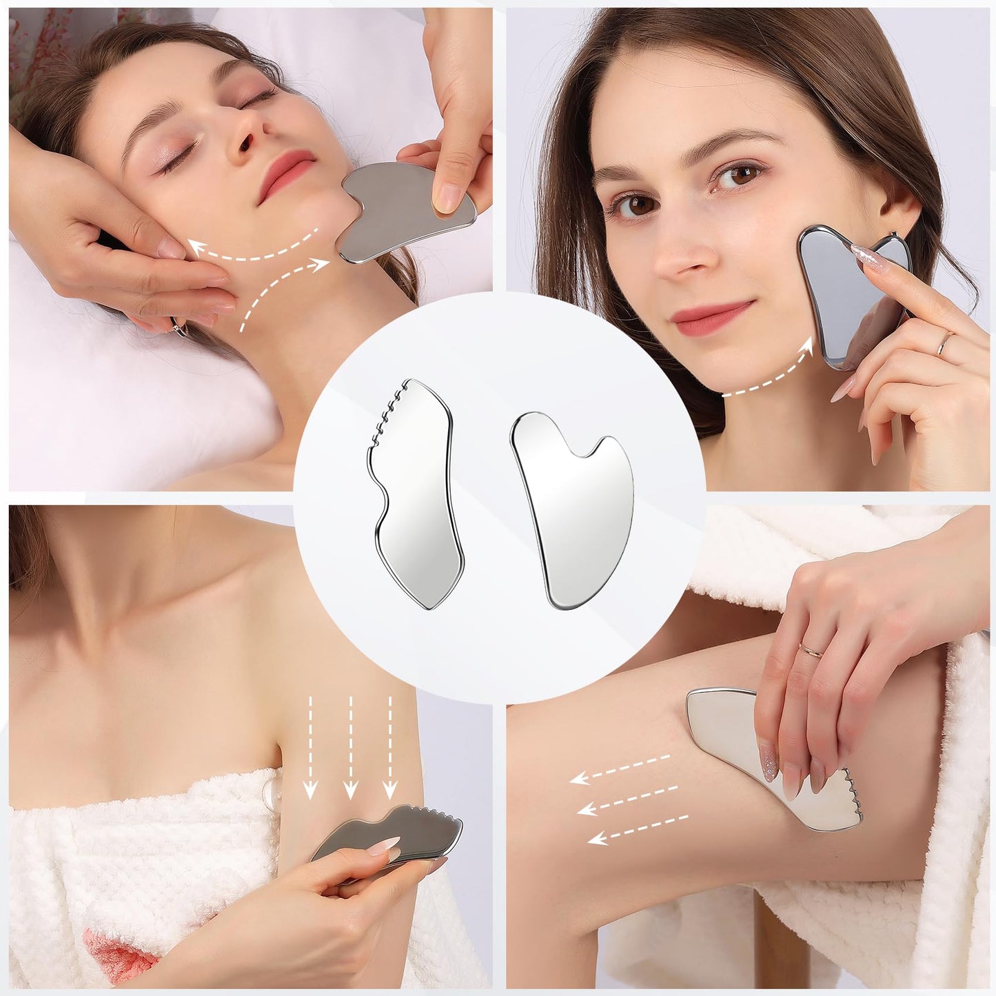InfiniteRelax 2Pcs Stainless Steel Gua Sha Facial Tools Set, Metal Face Comb Detail Skin Care Tools, Body and Face Gua Sha Sculpting for Tighten Skin Lymphatic Drainage