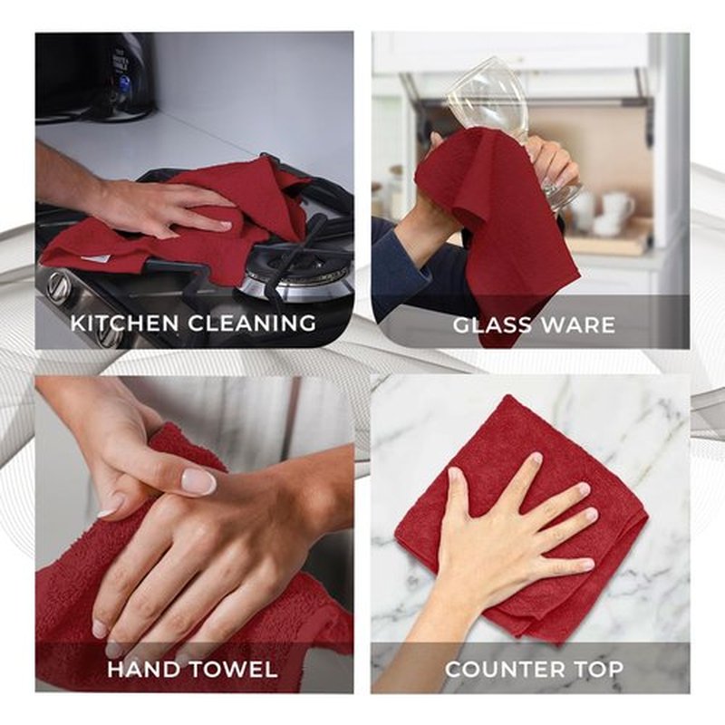 Avalon Towels Cotton Washcloths – (Pack of 24) Size 12x12 Inches, 100% Ring Spun Cotton, Soft & Absorbent Face Towels, Gym Towels, Hotel and Spa Quality, Reusable Fingertip Towels (Red)