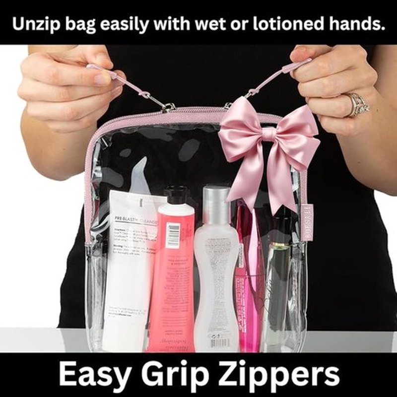 BORSALI TSA-Approved Quart-Sized Bag for Carry-On Travel - One (1) Quart Clear Toiletries, Cosmetic and 3-1-1 Liquids Toiletry Bag - Rose