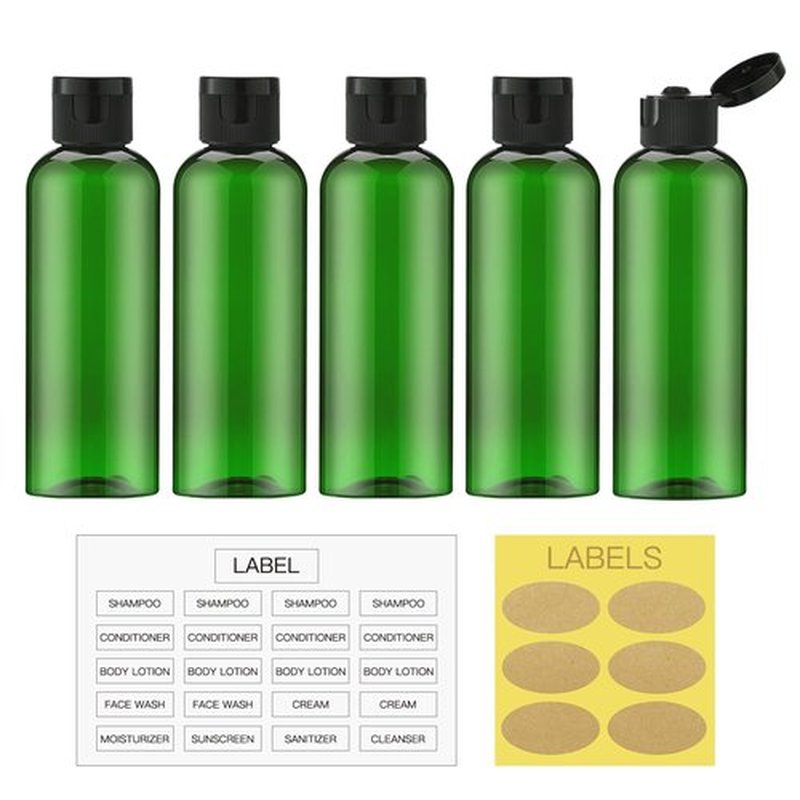 LISAPACK 3.4Oz Travel Bottles with Flip Cap (5 Pcs) Empty Dispenser Container for Travel Size Cosmetics (100ml, Green)